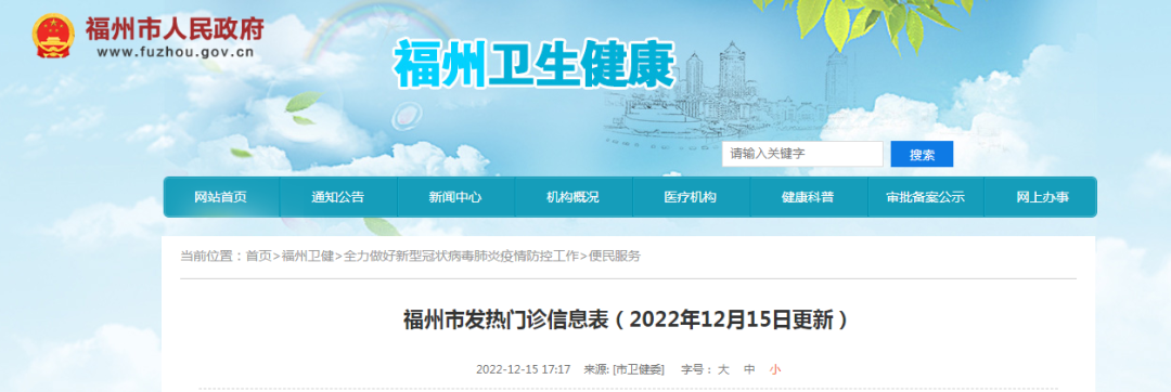 新增33處！福州發(fā)熱門診名單更新了（12月15日）
