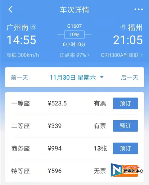 福州人注意！12月1日起多趟列車票價有新變化