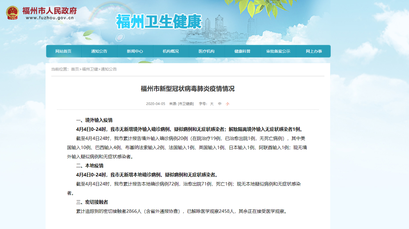 最新！福州市無新增確診病例